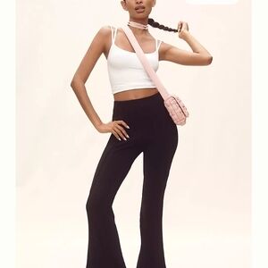 NWT Anthropologie Maeve Black Flared Knit Stretch Women's Pants Sz L